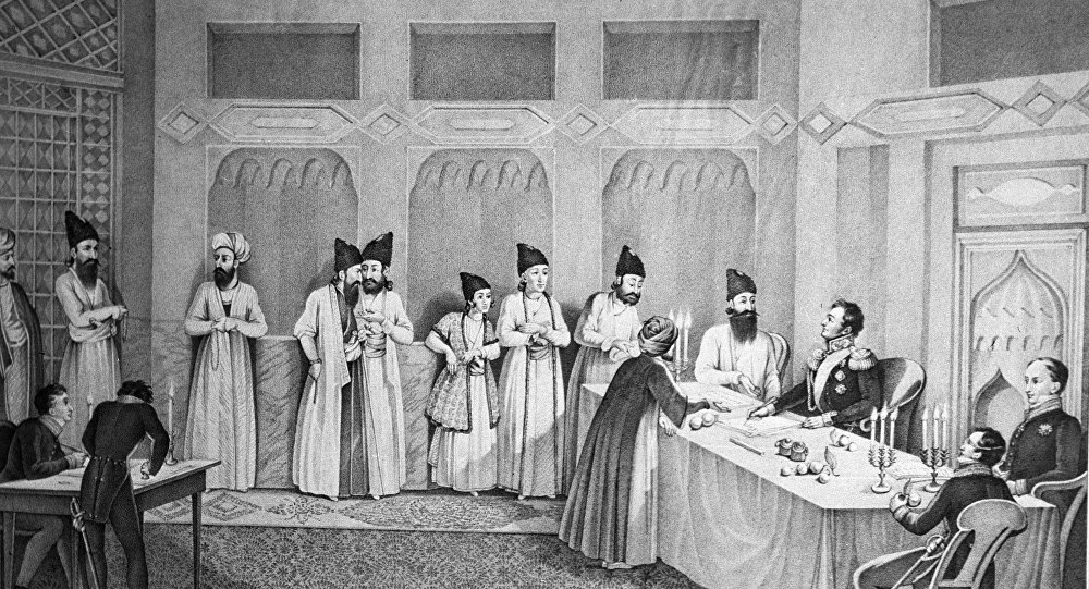 Заключение Туркманчайского мира, завершившего русско-иранскую войну 1826-1828 гг. 