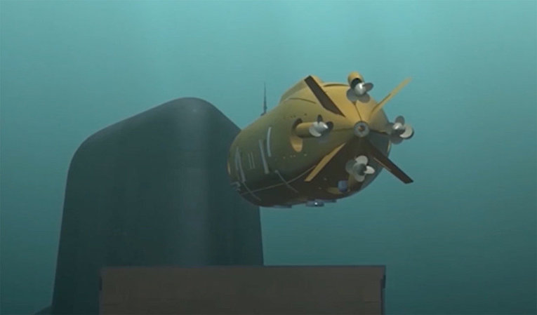 Демонстрация принципа действия океанской многоцелевой системы с беспилотными подводными аппаратами во время послания президента РФ Владимира Путина Федеральному собранию