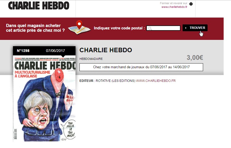 Charlie Hebdo разместил на обложке карикатуру с Терезой Мэй, с отрубленной головой