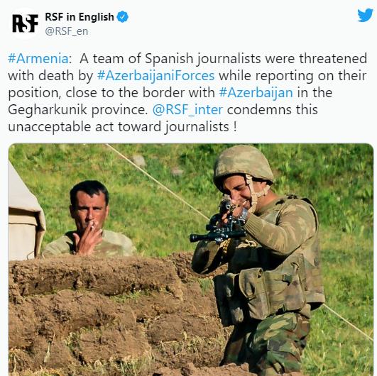 Ադրբեջանի ԶՈւ-ն սպառնացել է սպանել մի խումբ իսպանացի լրագրողների. RSF
