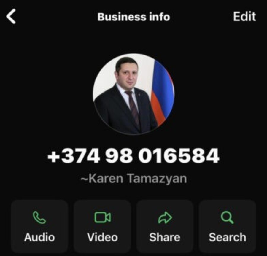 ՊԵԿ փոխնախագահի անունով WhatsApp-ում կրկին ստեղծվել է կեղծ օգտահաշիվ